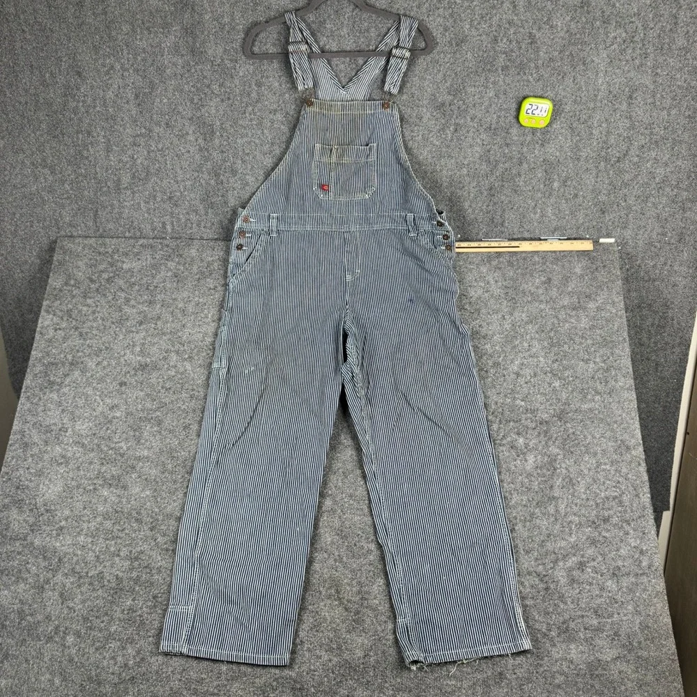 Dickies Overalls Mens Size XL Blue Hickory Stripe Denim Bib Workwear FB206RHS